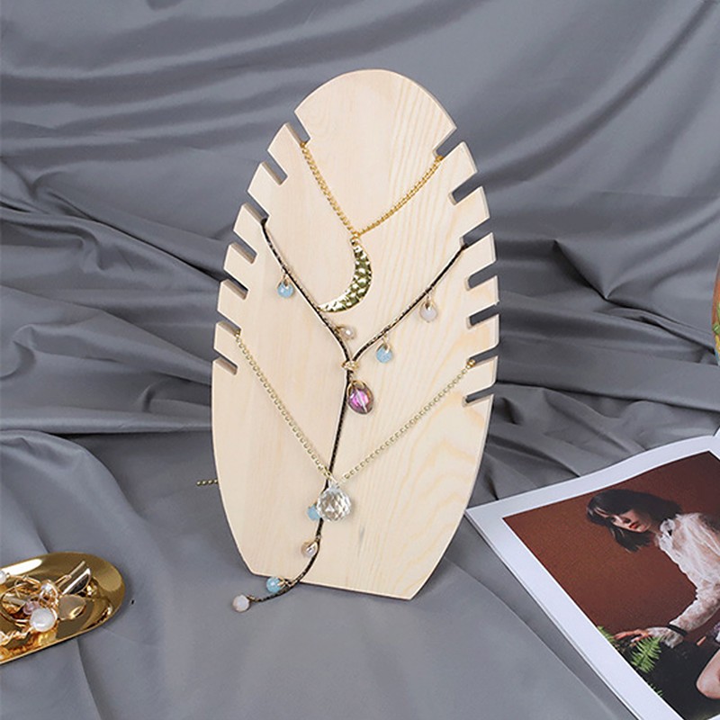 Wood Jewelry Display Stand Desktop Necklace Organizer Rack Storage Holder