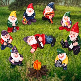 Jetec 10 Pieces Garden Mini Gnome Ornaments, Garden Dwarf Micro Landscape Decoration, Miniature Garden Statue Accessories for Outdoor, Potted Plant, Desktop