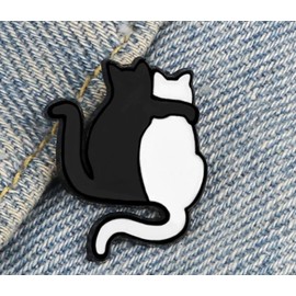 Miniblings 2 Cat Brooch Pet Kitten Black White – Original Fashion Jewellery I Lapel Pin Button Pins, Metal, enamelled