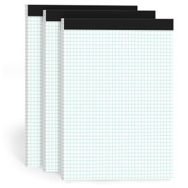 Graph Paper Pads 8.5 x 11, 4x4 Graph Ruled, 3 Pack 1/4 Graph Paper Notebooks, Grid Paper Pad Notebook 8-1/2" x 11" Graphing Paper, Perforated Quadrille Pad, 70GSM White Graft Paper Pads, 30 Sheets/Pad