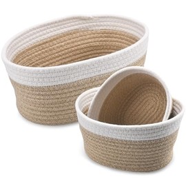 ELUBLU Storage Basket Cotton Rope Braided Set of 3 Baskets Storage Bathroom Changing Table Organiser Wicker Basket Stackable Multi-Purpose Organiser Container for Decoration Children's Room