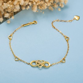 Billie Bijoux 925 Sterling Silver Anklet Bracelets for Women Infinity Heart Ankle Bracelet White Gold Plated Love Charm Adjustable Large Bracelet Gifts for Women Wife (C-Gold)