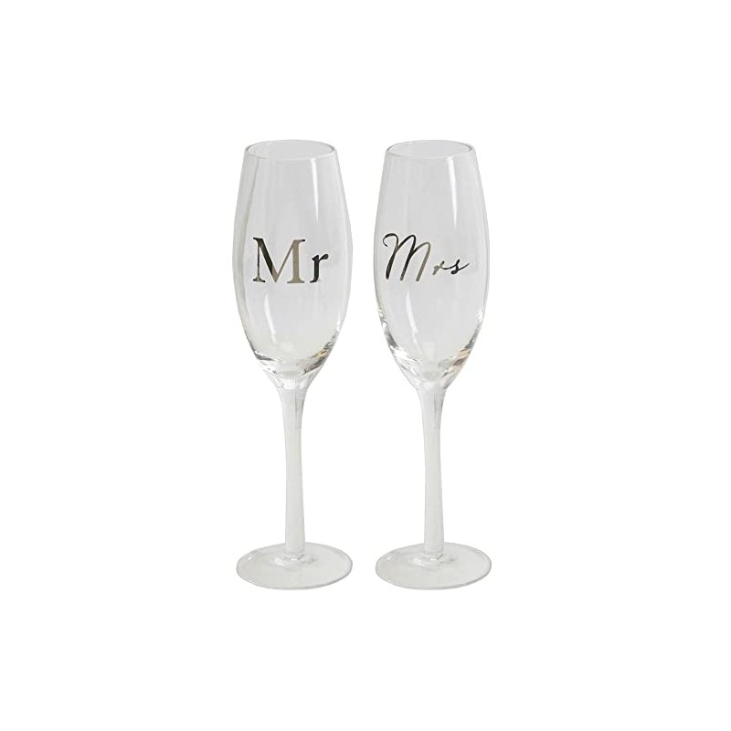 Amore Mr & Mrs Wedding Champagne Flutes Glasses