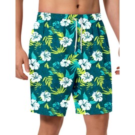 BARRACUDA BAY Mens Swim Trunks 8 inch Inseam Mesh Liner Quick-Dry Lightweight 4-Way Stretch Bathing Suit Swimming Trunks for Men UPF 50+ (Color: Hibiscus Vibes, Size: Large)