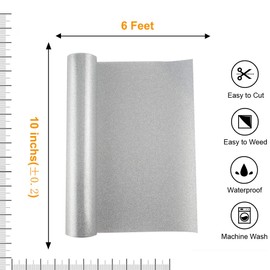 HTV Heat Transfer Vinyl for T-Shirts by KISSWILL - 10 Inches by 6 Feet Glitter Iron on Vinyl Rolls (Silver)