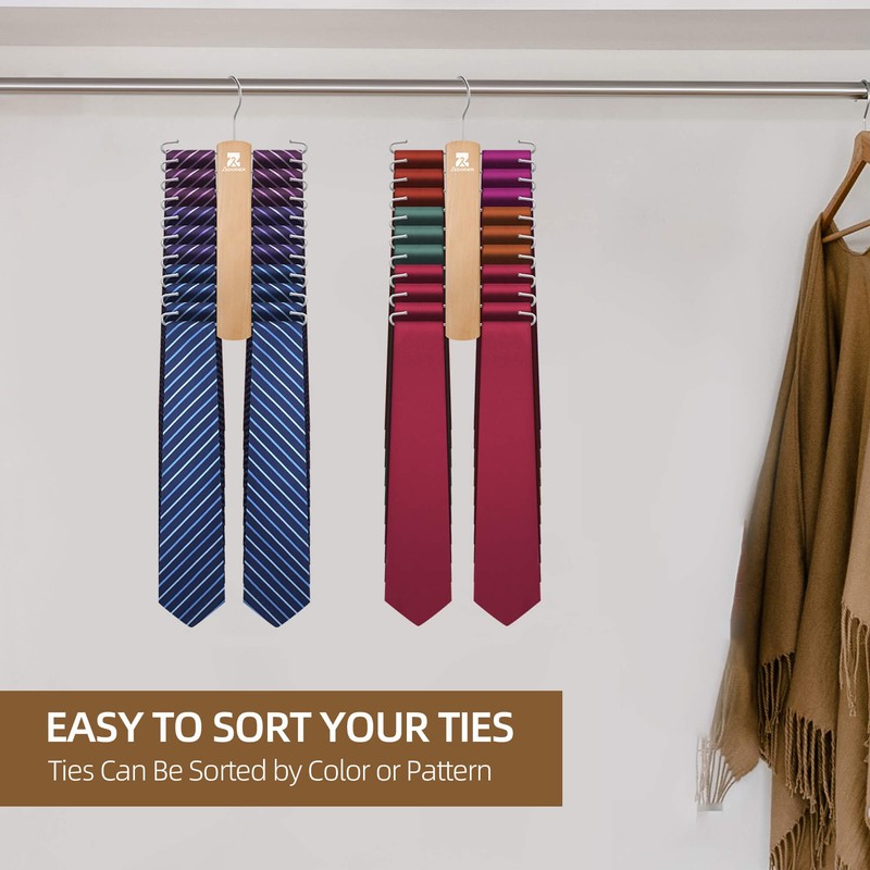 ZEDODIER 2 Pack Wooden Tie Rack, Tie Hanger for Men