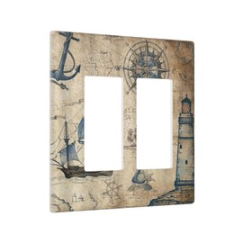 Nautical Ocean Double Rocker Decora Outlet Covers Plate 2 Gang Light Switch Cover Decorative Lighthouse Sailboat Anchor Coastal Gfci Wall Plate Electrical Switchplate Faceplate for Farmhouse Bathroom
