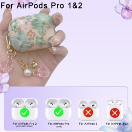 Oil Retro Painting Flower Cover for AirPods Pro Case 2nd 1st Generation Case Floral 2019/2022, Flower Pendant, Colorful Soft Full Protective Accessories Set for AirPods Pro 2 Case for Girls Women Pink