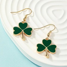 A Pair of Stylish Drop Earrings Featuring Green Clovers, Perfect for Celebrating St. Patrick'S DayColor: Gold