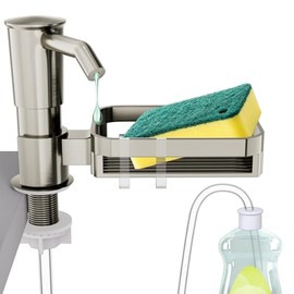 Soap Dispenser Pump for Kitchen Sink with Sponge Rack,ABS Plastic in Counter Soap Dispenser with 39" Extension Tube Kit,Built in Dish Soap Dispensers Under Sink,on Countertop,Brushed Nickel
