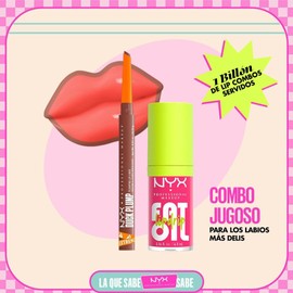 NYX Professional Makeup, Lip Combo Jugoso: Fat Oil Gloss Tono Missed Call +Duck Plump Delineador de Labios Tono Nude Flip. Fórmulas veganas