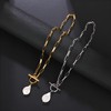 Baroque Silvery Freshwater Pearl Long Pendant Necklace Paperclip Toggle Drop