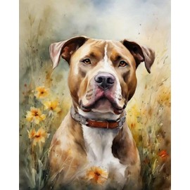 OKSGYTA DIY Paint by Numbers for Adults Pitbull and Flowers DIY Painting by Number Kits Oil Paint Drawing Canvas Home Decor, 40x50cm Without Frame