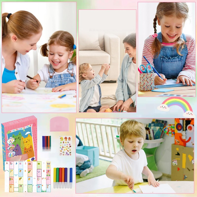 DGMI 35pcs Rainbow Scratch Art, Scratch Pictures for Children, Rainbow