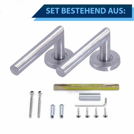 APECS Door Handles Door Handle Set Room Doors INOX Door Handle for Front Door and Interior Doors Door Fitting Round Rosette Set Stainless Steel Matt Handle Set WC | PZ | BB Model H-0204, Silver