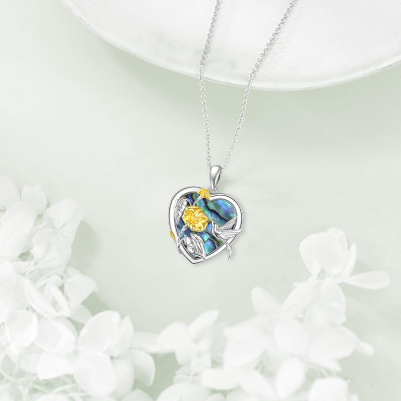 Hancock Hummingbird Necklace Love Sterling Silver Abalone Shell Pendant Flower
