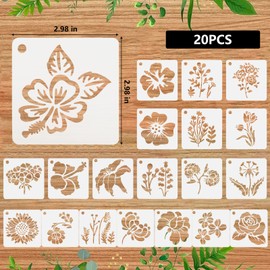 20 plantillas de flores reutilizables para manualidades, plantillas de pintura de plástico de 3 pulgadas para madera, lona, tela, proyectos de arte y decoración del hogar