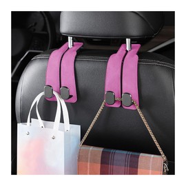 FALVFUN Car Seat Back Hook, 2PCS Suede Leather Metal Vehicle Headrest Storage Hanger for Purses Bags, Automotive Interior Hanging Organizer Accessories, Universal Fit(Rose)
