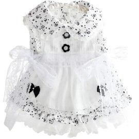 AZA Dog Princess Dresses for Small Dogs Cat Lolita Lace Bow Clothes Wave Point Flowers Costume Black Pet Girl Cute Coat Outfits Spring Costumes Summer (M,Black Flowers)