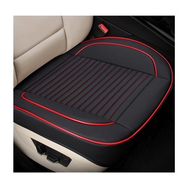 Ziciner Car Seat Bottom Cover Pad, 24.4"×21.7" Leather Vehicle Seat Protector Mat with Pocket, Auto Front Seat Button Cushion Pad, Universal Interior Decor Car Accessories (Black+Red)