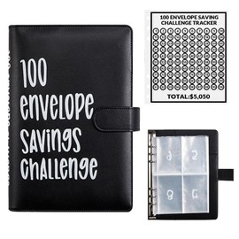 100 Envelopes Money Saving Challenge, 100 Envelope Challenge Binder, Easy and Fun Way to Save $5,050, Savings Challenges Budget Book Binder with Cash Envelopes for Office,Home,School (Black)