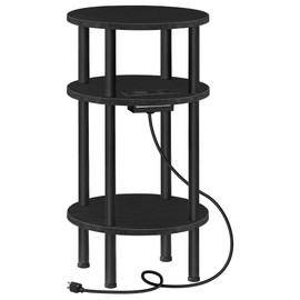 CHOEZON Small Round Side Table with Charging Station, 3-Tier Round End Table for Small Spaces, Nightstand for Living Room, Bedroom, Black TBZ06UBB