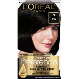 L'Oreal Paris Superior Preference Fade-Defying + Shine Permanent Hair Color, 3 Soft Black, Pack of 1, Hair Dye