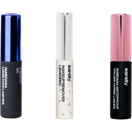 SARELLY, Kit de Mini Maquillaj, Máscara de Pestañas Long Cow Lashes + Máscara de Pestañas Volume Horse + Desmaquillante de Ojos Lavadero