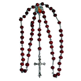 Amelia Mae Red Rose Scented Wood Rosary Beads Christian Catholic Holy Rosary Beads Cross Necklace Crucifix Chain Gift Our Lady Gift Religious Mothers Fathers Day Christmas Wedding Funeral Baptism