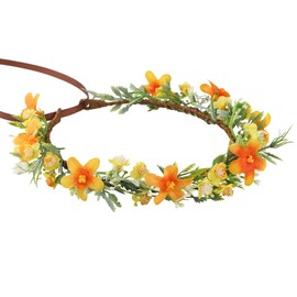 KorViSHOW Handmade Orange Flower Crown for Girls Women Bridal Headband Bride Flower Crowns Flower Headpiece Garland Hair Wreath for Weeding Birthday Party