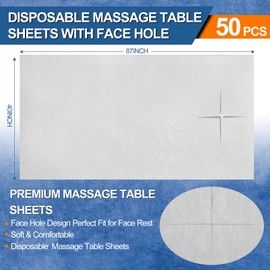 SmoothNovelty 1 Roll Extra Large Disposable Massage Table Sheets 87" x 40" with Pre-cut Face Hole, 50 Sheets Non-woven Waterproof Spa Bed Cover for Massage, Tattoo, Facial, Salon Professional Supplies