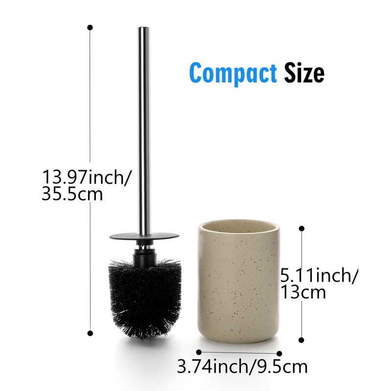 Ceramic Toilet Brush & Holder Set - Freestanding Deep-Cleaning Toilet