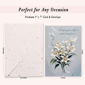Religious Sympathy Cards with Envelope, 5x7 Inch Elegant White Lily Design – Christian Comfort Prayer Message Sympathy and Condolence - Single Card
