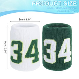 PATIKIL Sports Wristband Sweatbands for Men and Women, 2 Pcs Breathable Tennis Wrist Bands Absorbent Sweat Band Number 34 for Basketball Football Baseball Running Gym, White/Green