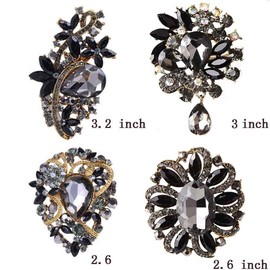 Ezing 4Pcs Brooch Lot with Large Big Size Rhinestone Crystal Fashion Jewelry (q)
