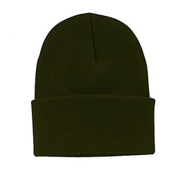 Fine Knit Watch Cap Beanie, Winter Hat, 100% Acrylic, Made in USA, One Size (1, Olive Drab)