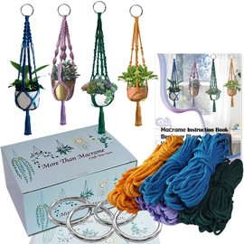 suo long Macrame Kit for Adults to Make 4 Macrame Plant Hangers Contain Pre-Cutted Macrame Cord 4mm Accessories,Instruction Book Easy for Beginners/Starters,Metal O Rings Adults DIY Craft Making Kits