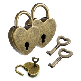 LOZTBUE 2 Piece Padlock with Heart Key Mini Retro Love Lock Luggage Lock Small Key for Suitcase Luggage Lockers Diaries Jewelry Boxes