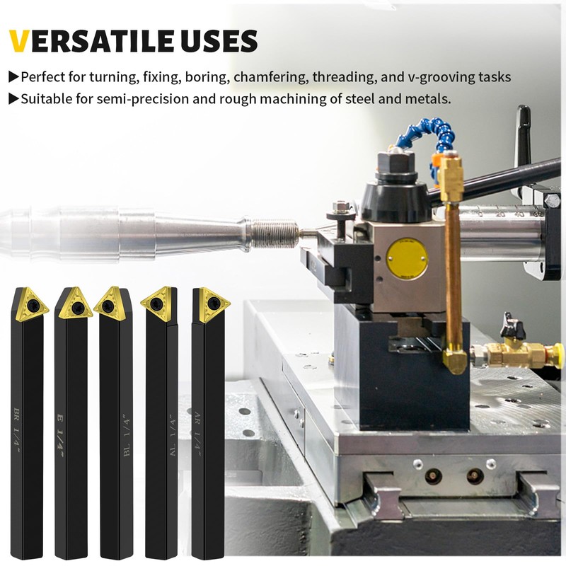 Metal Lathe Cutting Tools,5pcs 1/4'' Shank Indexable Carbide Lathe Turning
