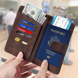 Herain Coffee Passport Holder for Travel, Passport Wallet Cover Case Women Men Family Cruise Ship Essentials, RFID Blocking Passport Book Holders Travel Accessories Vacation Must Haves