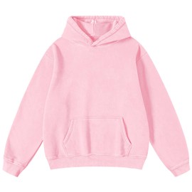 Dnzzs Men's Oversized Acid Wash Hoodies Heavyweight Cotton Fleece Sweatshirt Loose Fit Fall Winter Casual Streetwear Pullover,Baby Pink,Small