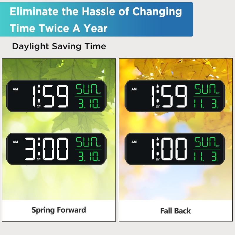 Peakeep 9" Digital Alarm Clock Large Display for Bedroom Living
