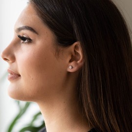 MATERIA by Matthias Wagner Zirconia Stud Earrings Silver 925 White – Women's Earrings Round Rhodium-Plated, Cubic Zirconia