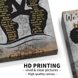 African American Wall Art Black King And Queen Canvas Print Painting Picture Artwork Black Girl Inspirational Quotes Wall Decor For Living Room Bedroom Office Home Decor Framed Ready To Hang 12x18Inch