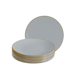 LUXE PARTY NYC Plastic 30 Pack Dinnerware Plates | Disposable| 7.5"| Salad Plate| Appetizer | Dessert| Partyware| Party Supplies | Holidays | Grey and Gold