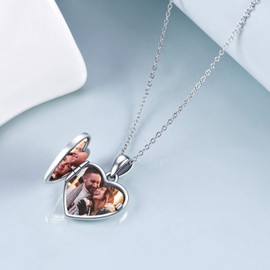 YAFEINI Picture Locket Necklace Sterling Silver Butterfly Tree Of Life Expanding Heart Locket Necklace Memorial Jewelry Gifts For Women