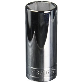 SK Hand Tool Professional Tools 40426 3/8 in. Drive 6-Point Fractional Deep Chrome Socket - 13/16 in, Cold Forged Steel Socket with SuperKrome Finish, Made in USA