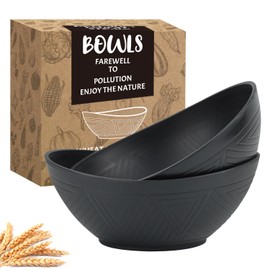 Homienly Serving Bowls Large Fruit Bowls for Wedding and Dinner Parties Wheat Straw Bowl Set 60 Oz for Salad, Snacks Oval Shape Microwave & Dishwasher Safe Bowl Set of 2 Bowls for Kitchen - Black