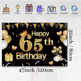Tecreo 65th Birthday Decorations Happy 65th Birthday Backdrop for Men & Women Photography Background 120cm Birthday Decorations Party Banner Photo Booth Props