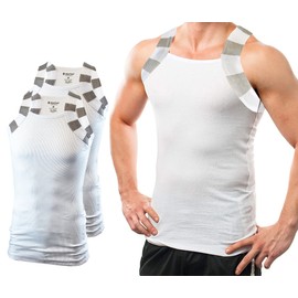 Different Touch 2 Pack Men Square Cut Two Tone Trim Tank Top (White & White, Large)